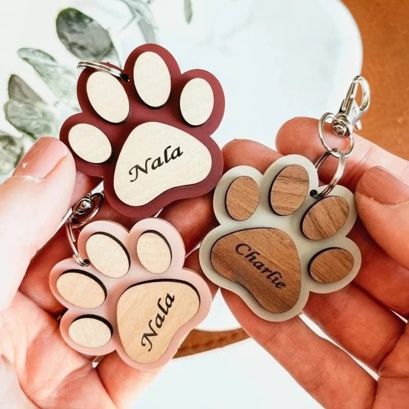 50/100 PCS Personalized customization lovely dog paw keychain wood hanging hook pandent plate for pet badges car key card gifts