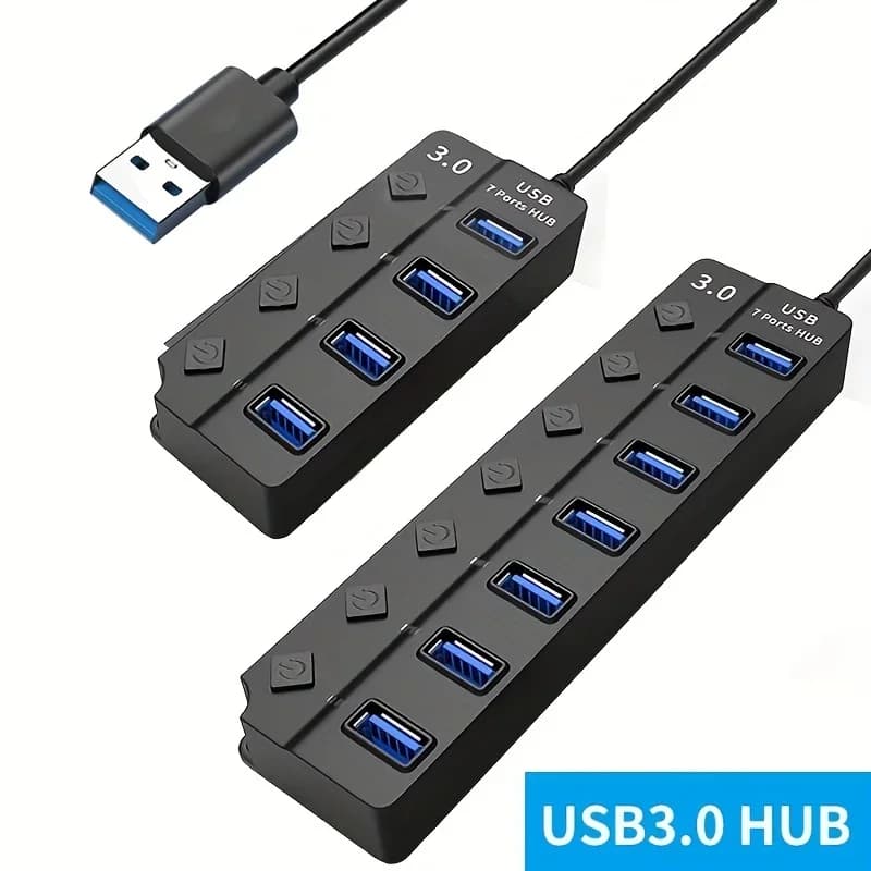 Hub USB 3.0 a 4/7 porte con indicatore LED e interruttore di controllo indipendente per laptop, chiavette USB, hard disk, stampante, fotocamera, tastiera