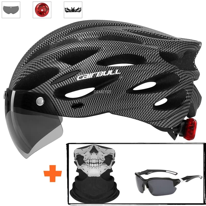 Ultralight Cycling Safety Helmet for Bicycle Backlight for Outdoor Bike Visiera for Removable Lenses Mountain Road Bike Helmet