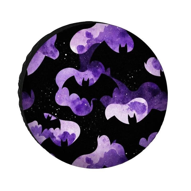 Purple Watercolor Bat Tire Cover Polyester Sunproof Waterproof Spare Wheel Protector