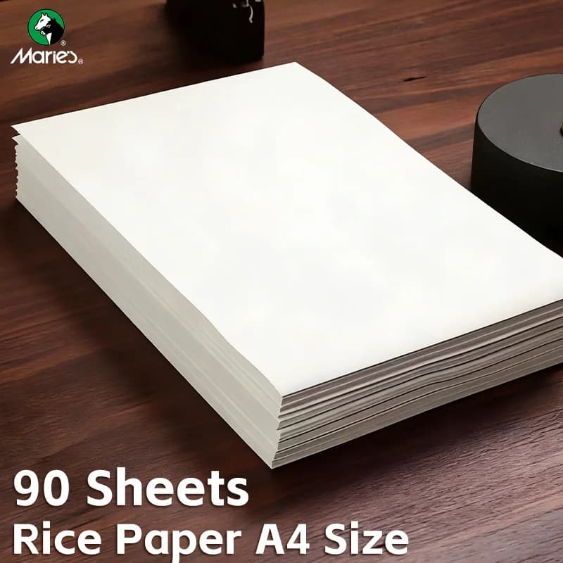 Marie's 90 Sheets of Rice Paper Set,Half Sheng Shu Xuan Thickened Paper for Chinese Painting,Calligraphy,Watercolors