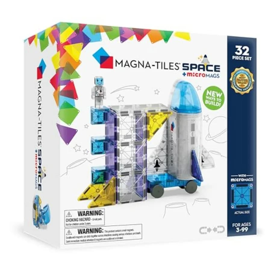 Set di Costruzioni Magnetiche Magna-Tiles Space da 32 Pezzi, Blu Trasparente, Blocchi Educativi STEM per Giocattoli Creativi
