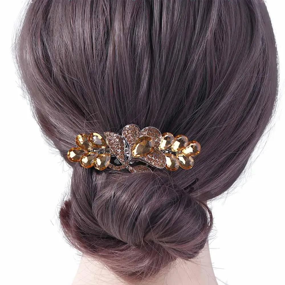Sweet Elegant Crystal Headwear Flower Ponytail Holder Spring Clips Korean Barrettes Women Hair Clips Hairpins