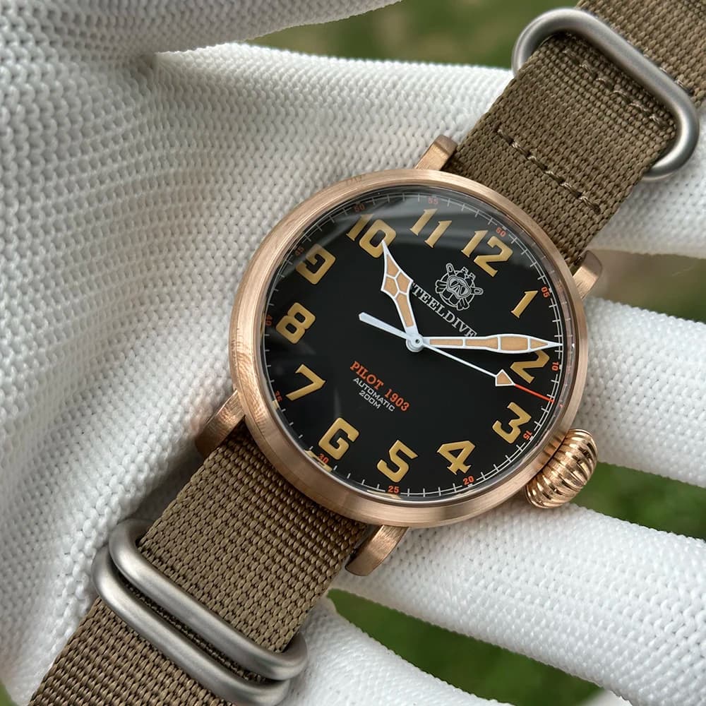 STEELDIVE Store SD1903S 46,5 mm Solid Bronze Case Black Dial AR Coat Sapphire Glass 200M Waterproof Men's Bronze Diving Watches