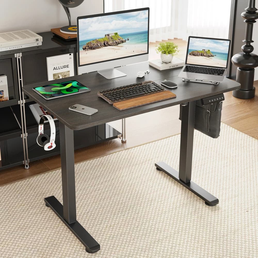 Adjustable Height Sit Stand Desk, 48.43" Ergonomic Home Office Desk with T-Shape Legs & Spacious Desktop