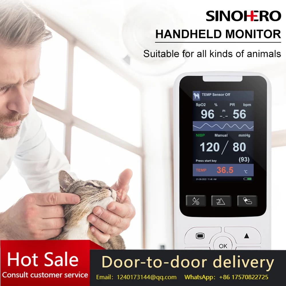 Monitor Portatile Veterinario per Segni Vitali Sinohero SM50, Pulsossimetro, Saturazione SPO2, NIBP, TEMP Portatile, Certificato CE