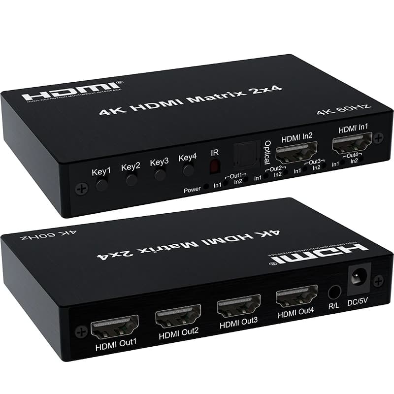 4K 60Hz HDMI Matrix 2x4 Matrix HDMI Switcher Splitter 2 in 4 out with audio extractor Video audio converter for PS4/5 Loptop PC