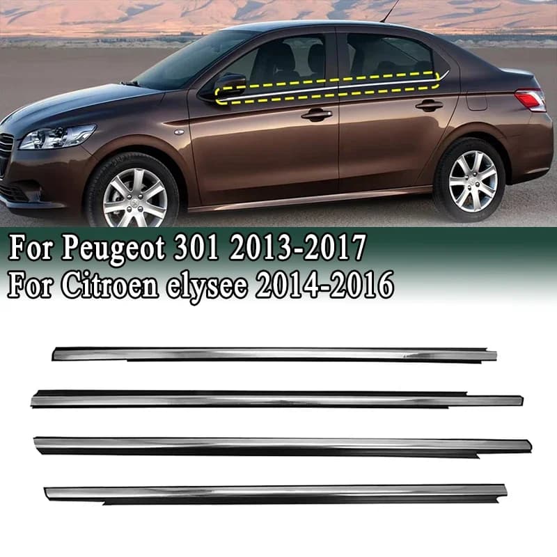 Per Peugeot 301 2013-2017 per Citroen elysee 2014-2016 Finestra di Vetro Guarnizione Trim Strisce di Tenuta In Gomma Nera Cintura Cromata