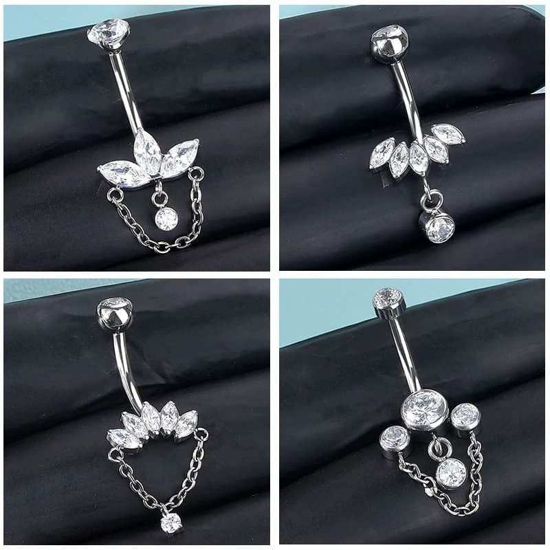 1PC Titanium Belly Button Rings Internally Threaded Dangle Navel Piercing CZ Bezel Set Belly Bars for Women Men Body Jewelry 14G