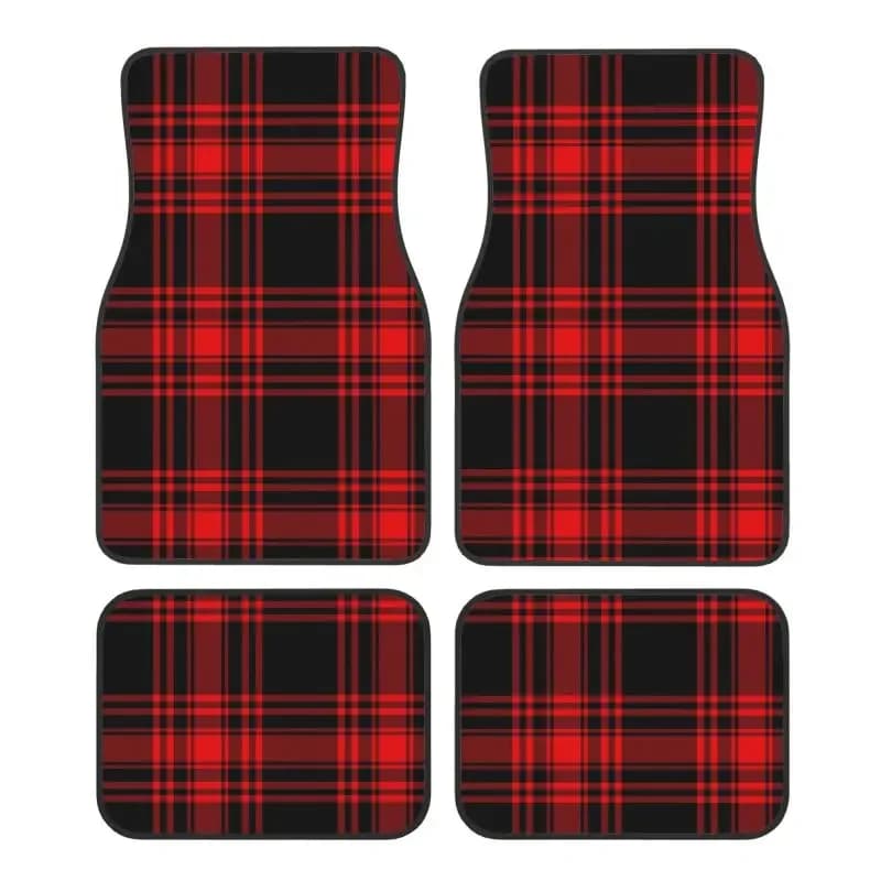Royal Stewart Tartan Plaid Car Floor Mats Set of 4pcs Vehicle Front and Rear Foot Mats Non-Slip Auto Rugs Carpets Universal