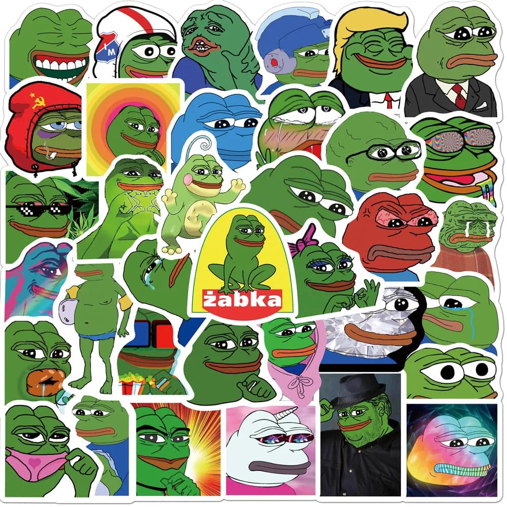 50 pezzi divertenti adesivi rana Pepe decalcomanie rana Peoe per telefono laptop valigia notebook skateboard adesivi impermeabili