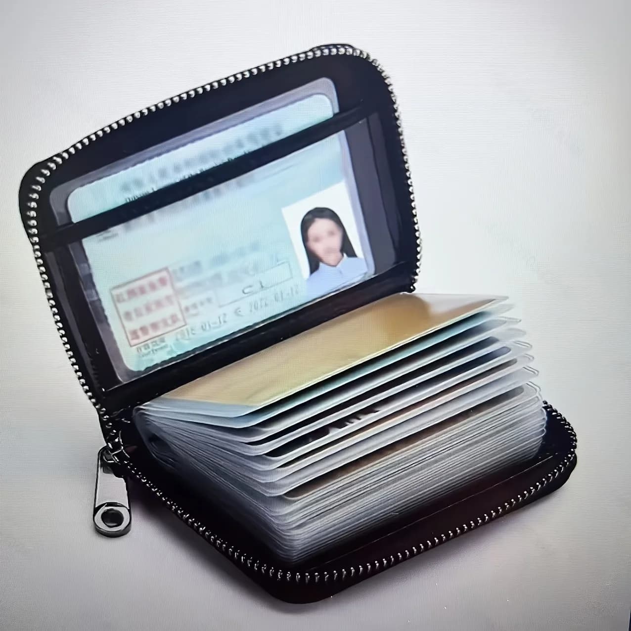 Portafoglio con cerniera antifurto RFID ultrasottile da 1 pezzo, organizer multifunzionale nero minimalista per carte e contanti, design con fibbia robusta