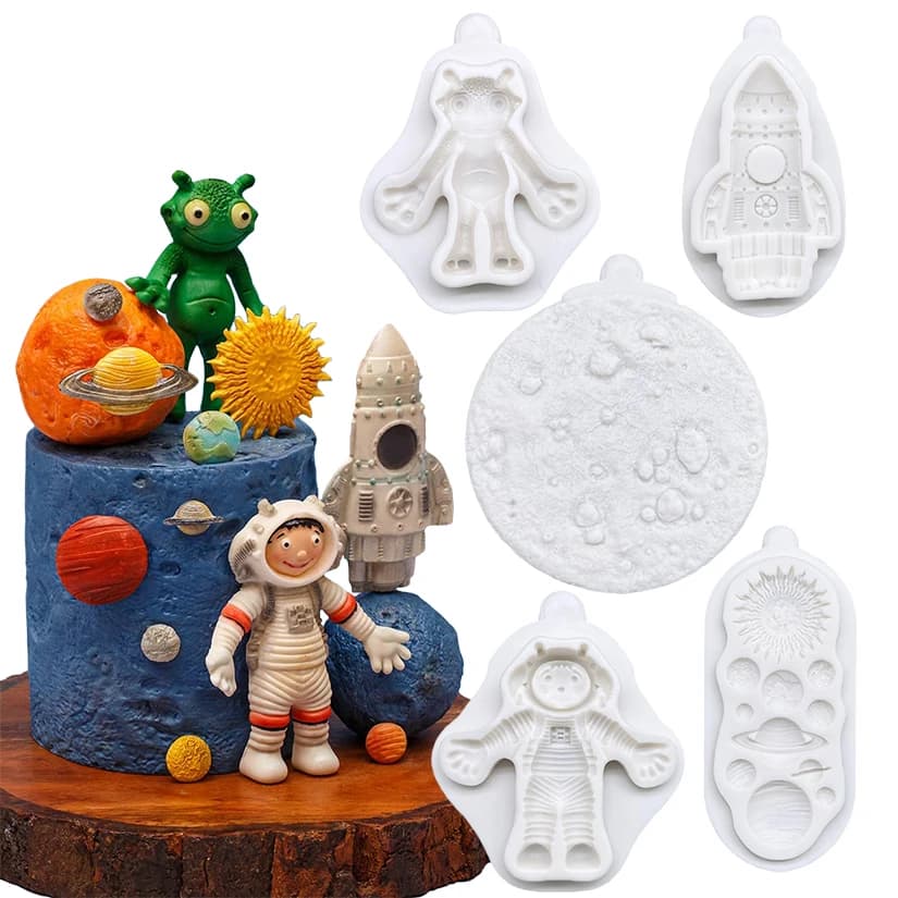 Spaceman Alien Planet Rocket stampo in Silicone Sugarcraft cioccolato Cupcake stampo da forno strumenti in resina strumenti per decorare torte fondente