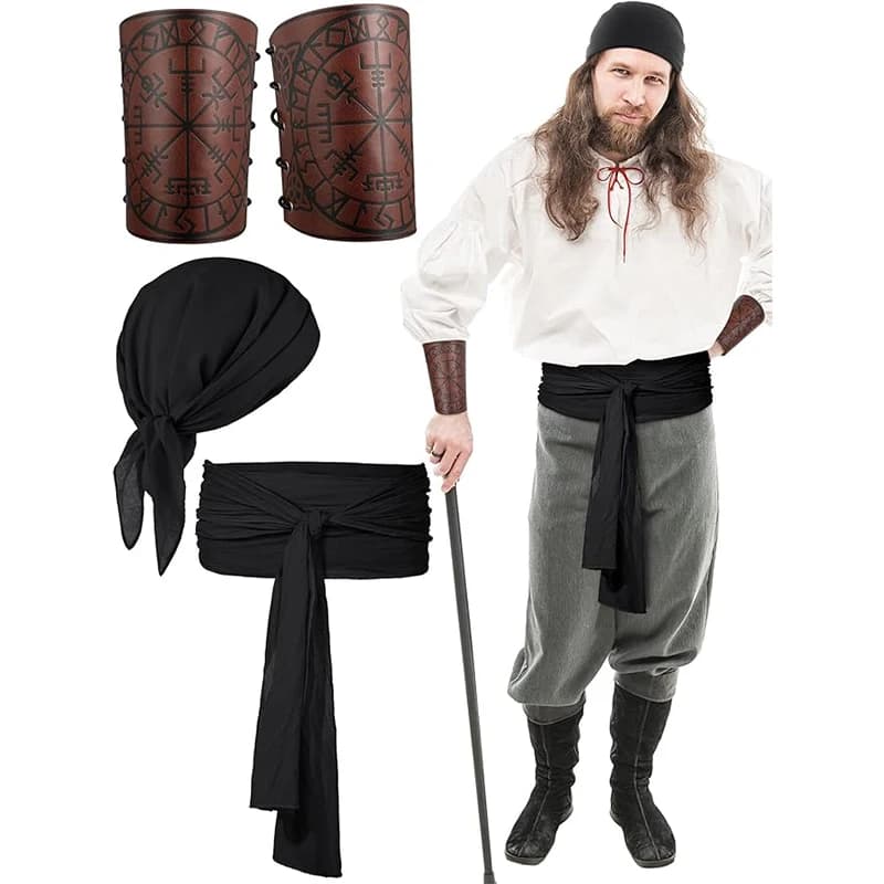 Costume da Pirata per Halloween per Uomini e Donne, Set con Bandana, Cintura, Fascia per Capelli e Polsiere, per Feste in Maschera