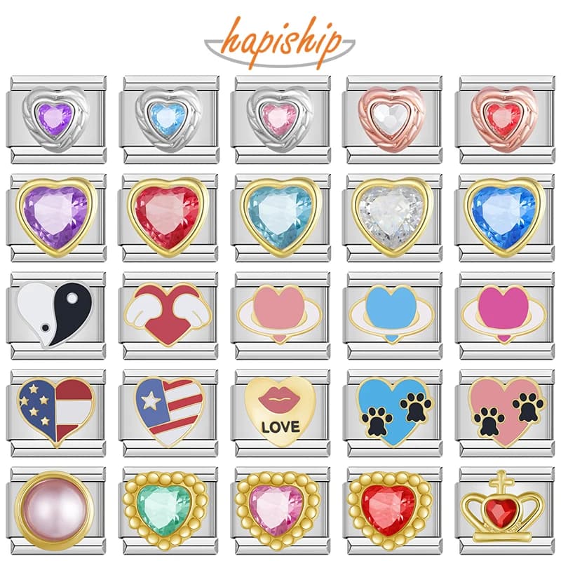 Hapiship New Popular Fashion Sweet Romantic Heart Love Charm Link Fit Bracciale in acciaio inossidabile da 9 mm che realizza gioielli fai da te DJ383