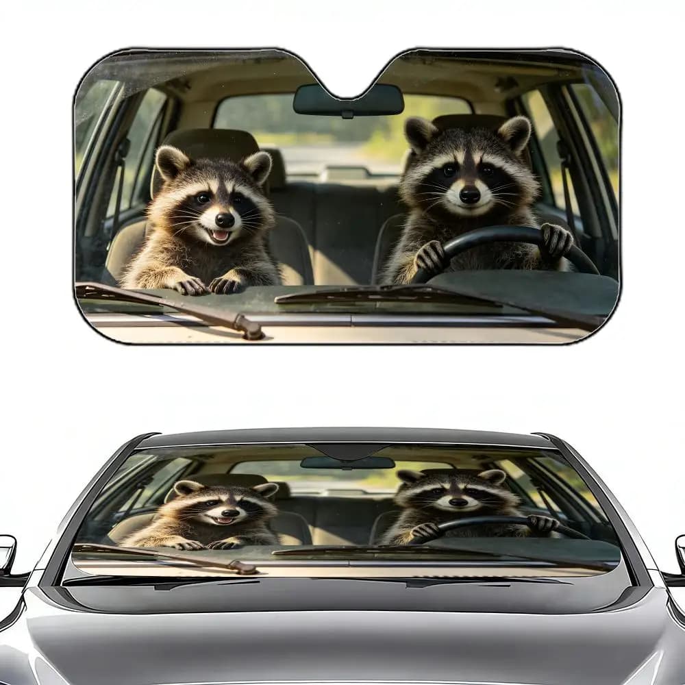 Parasole Retrattile per Auto Little Raccoon Drive, Protezione UV per Parabrezza e Finestrini