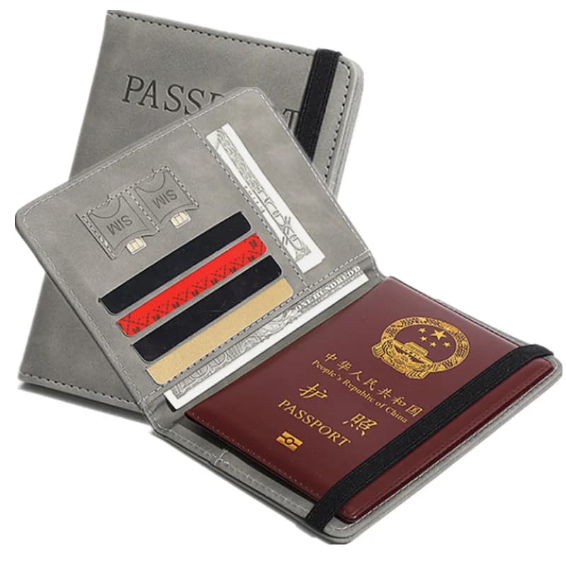 Porta passaporto con blocco RFID con slot per scheda di credito ID SIM Portafoglio da viaggio in pelle PU Custodia protettiva per passaporto