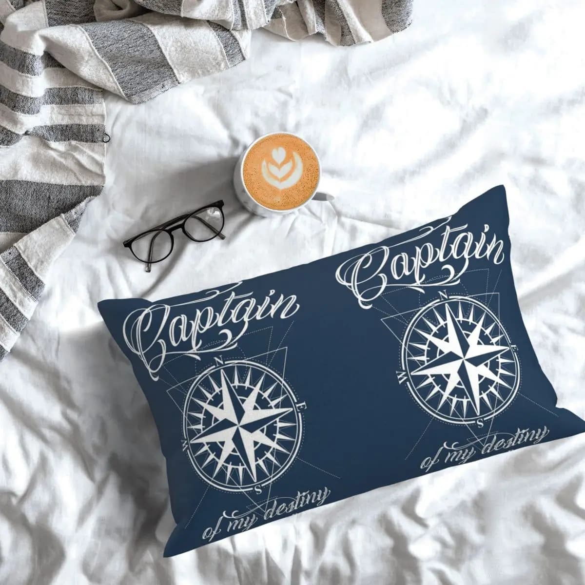 Fodera per cuscino rettangolare decorativa con bussola nautica, ancora da capitano e barca, per letto, casa e comfort