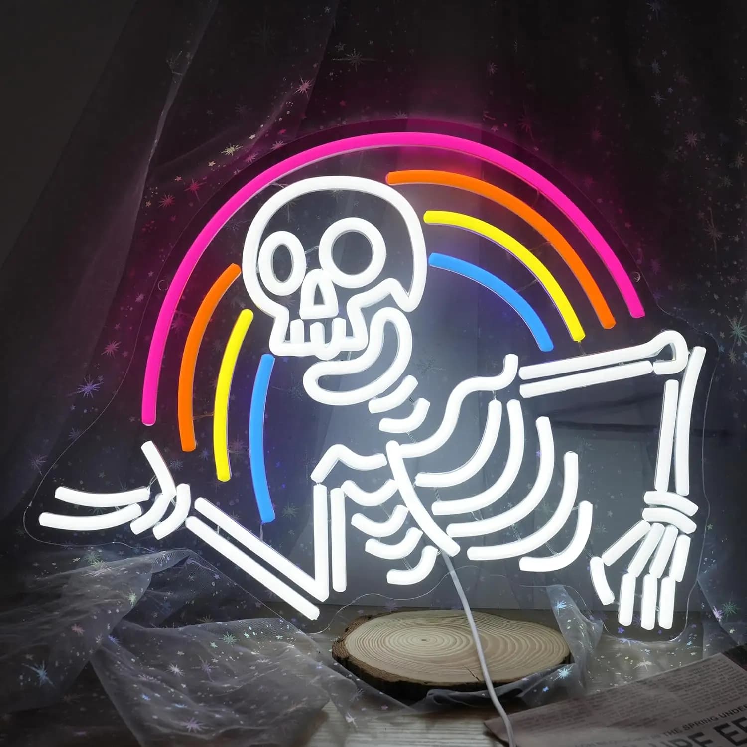 Insegna al neon con scheletro arcobaleno di Halloween, teschio alimentato tramite USB, luce al neon a LED per la festa di Halloween, camera da letto di Natale, sala giochi della grotta dell'uomo