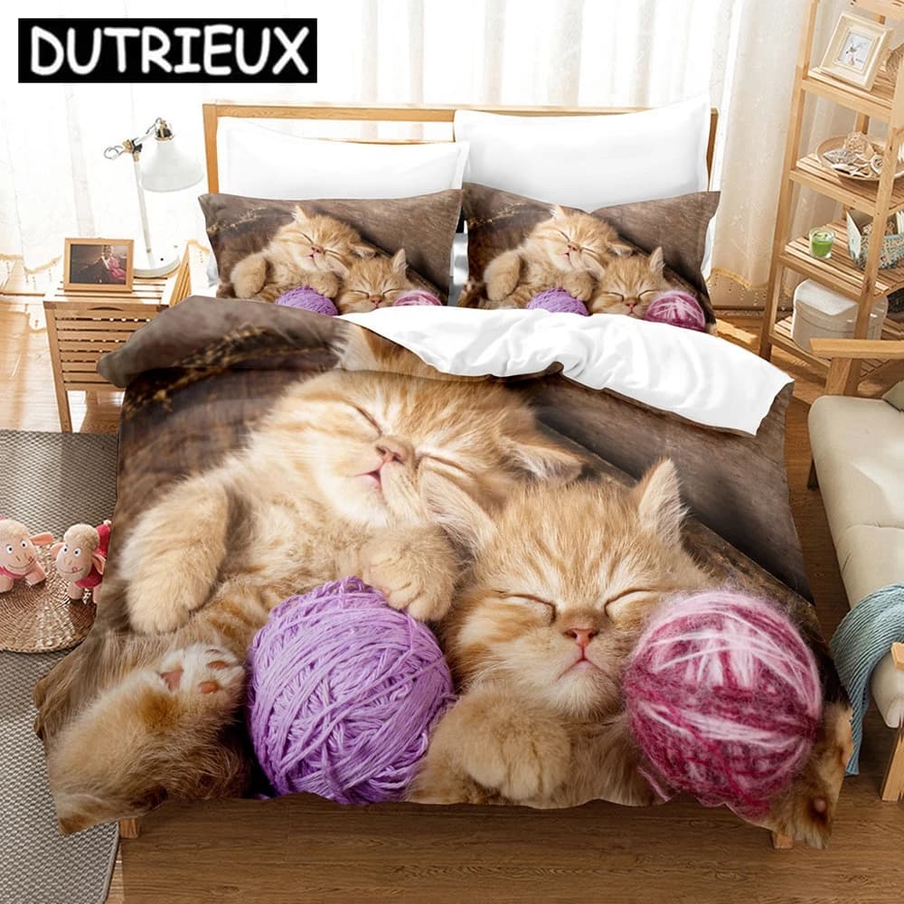 Set biancheria da letto simpatico gatto Copripiumino in poliestere Federe Moda Twin Queen King per ragazzo Ragazza regalo Decorazioni per la casa Set copripiumino
