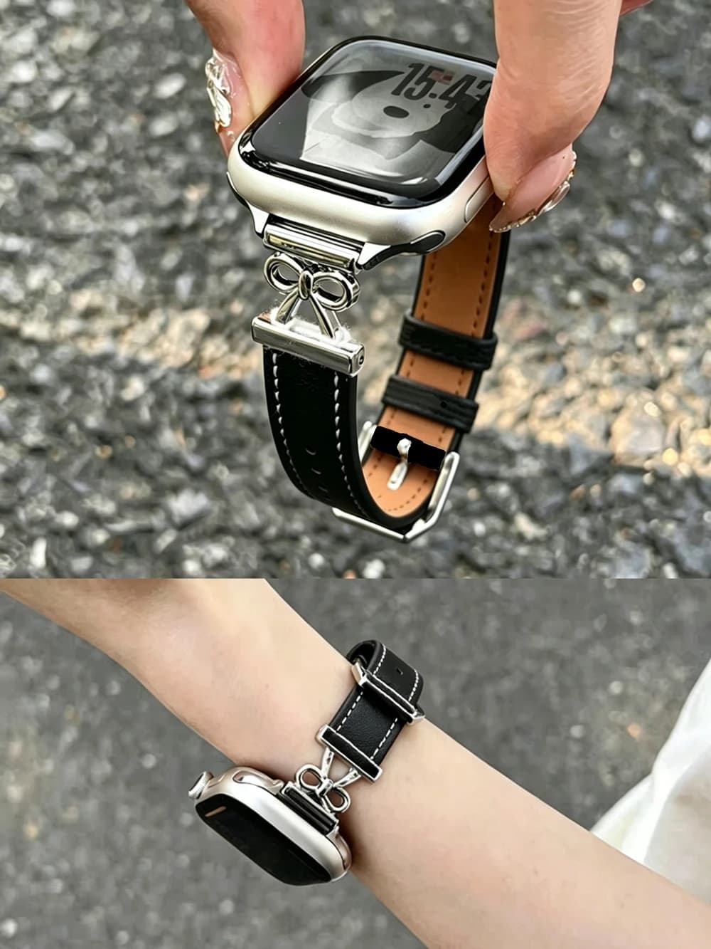 Deluxe Bow Leather Loop for Apple Watch Band Correa Women 11/10/9/8/7/6/5/4/3/2/1 38mm 40mm 41mm 42mm 44mm 45mm 46mm 49mm Strap