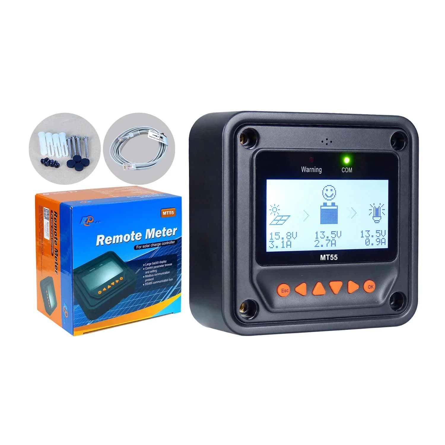 MT55 Remote Meter for EPEVER MPPT Solar Charge Controllers Inverters RS485 Large Screen Informative Lcd Displays