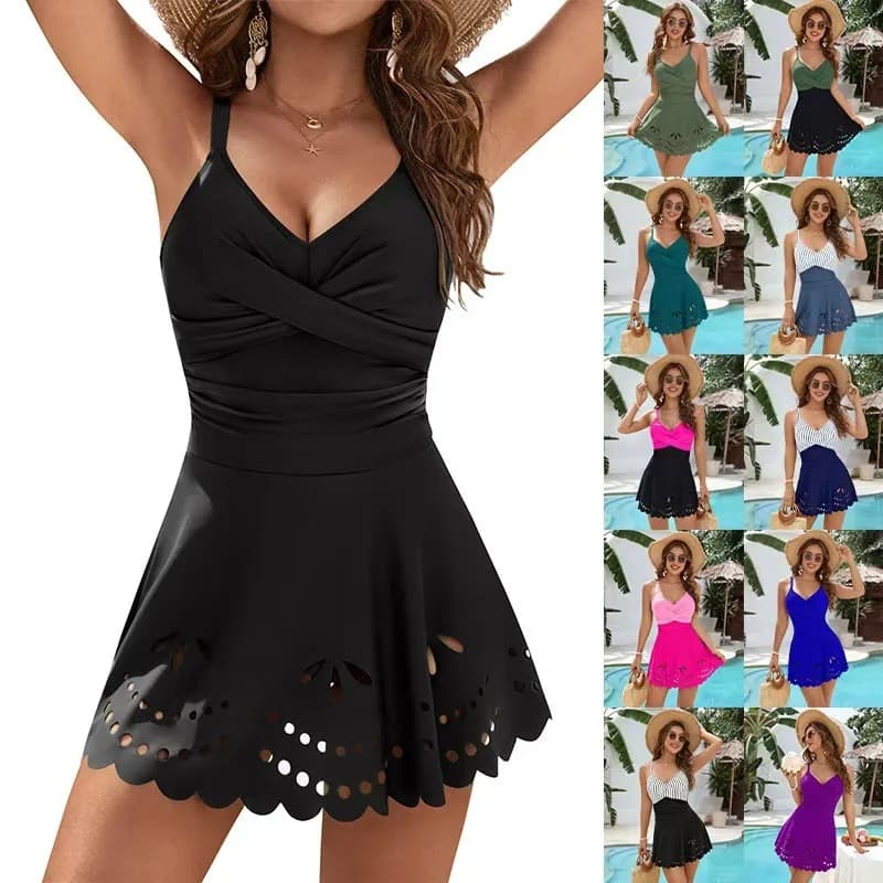 Women's Sleeveless Solid Color Tummy Control Cut Out Front Twist Tankini Swimsuit Tankinis for Women Dames with V Neck and