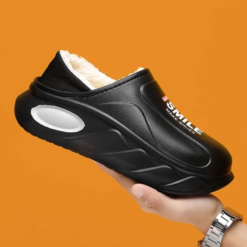 Pantofole invernali in cotone caldo Stivali da neve Scarpe moda Pantofole in peluche da uomo EVA Scivoli per la casa impermeabili Scarpe con fondo spesso Zoccoli morbidi