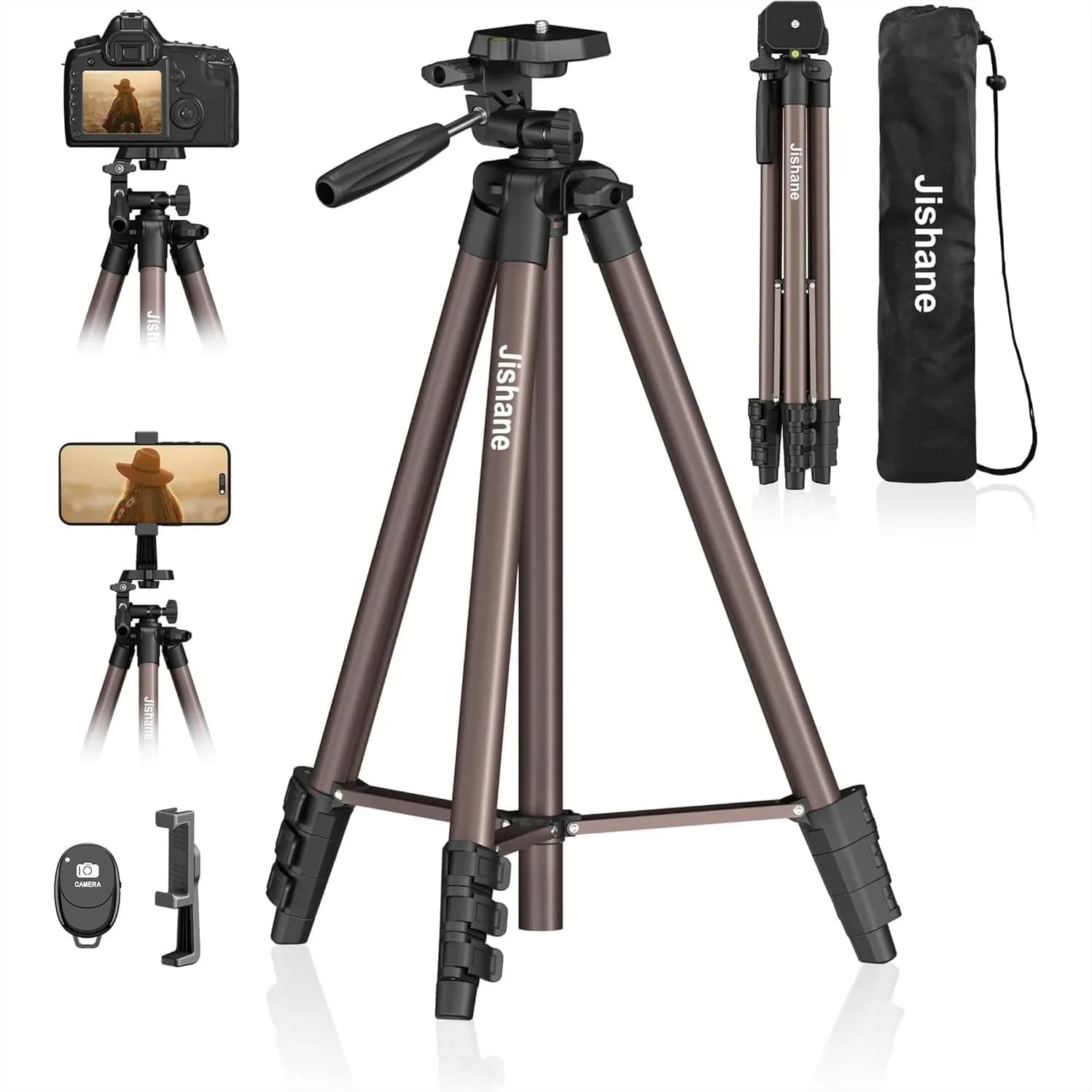 Treppiede Leggero in Alluminio da 71 Pollici con Telecomando Wireless, Supporto per Telefono e Borsa per il Trasporto, per Smartphone e Fotocamere DSLR, Carico Massimo 3 kg