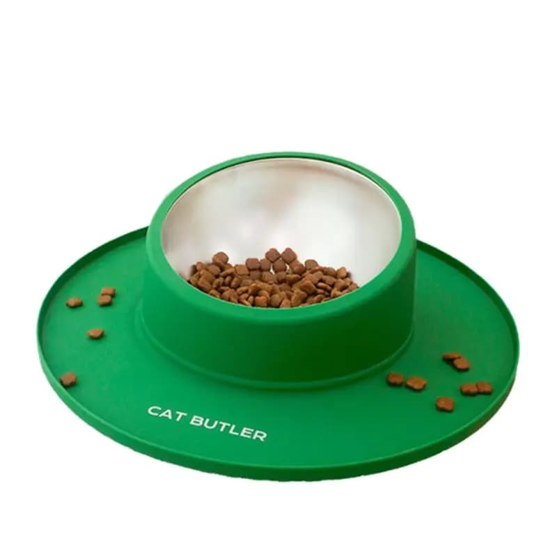 Ciotola per Animali Domestici A20F in Silicone e Acciaio Inox, Antispargimento, per Gatti e Cani, con Abbeveratoio Fisso