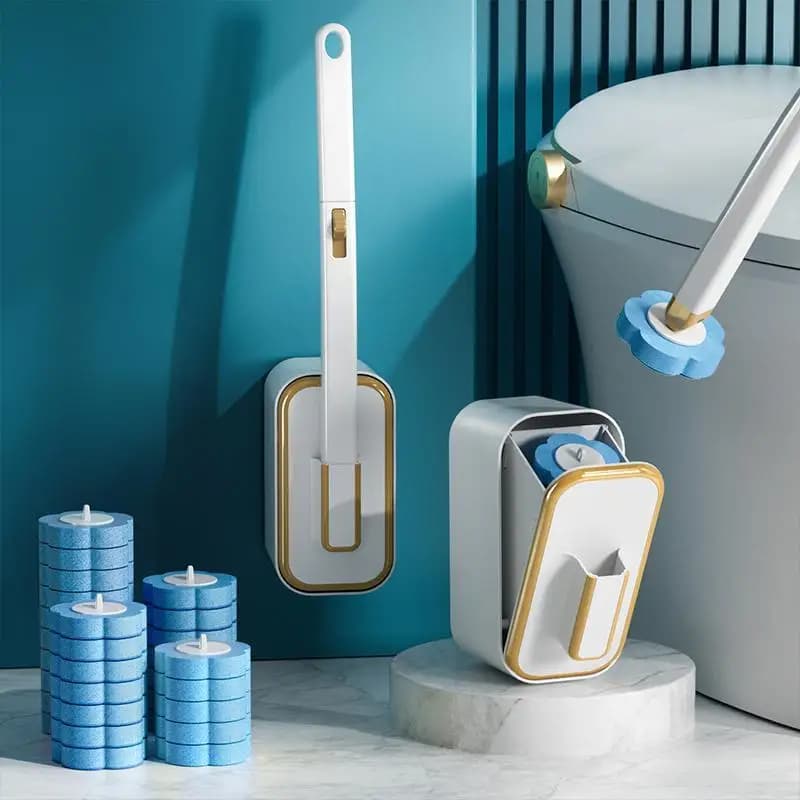 Wall Mounted Toilet Brush Set with Holder, 18 Disposable Brush Heads, Bathroom Cleaning Tool & Plunger Kit