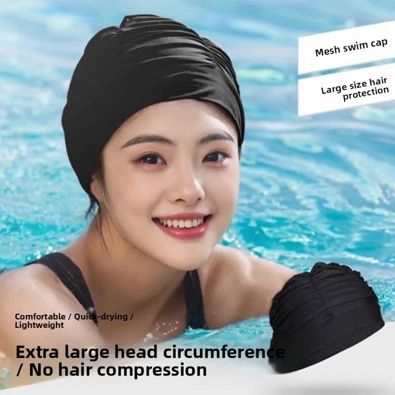 Cuffia da Nuoto Plissettata da Donna, Asciugatura Rapida, Elastica, per Taglie di Testa Grandi, Comoda, Non Stringe, Alla Moda, per Capelli Lunghi