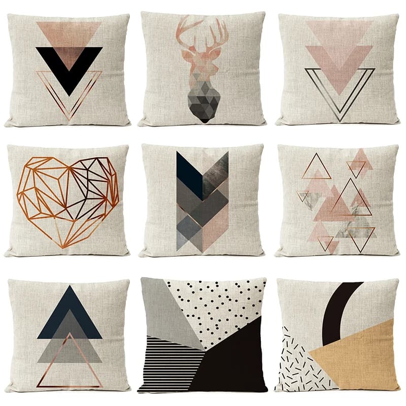 Federa per cuscino geometrica dorata con cervo nordico Cuore amorevole Geometria grigia nera Cervo Cuscini decorativi Divano Decorazioni per la casa Fodere per cuscini