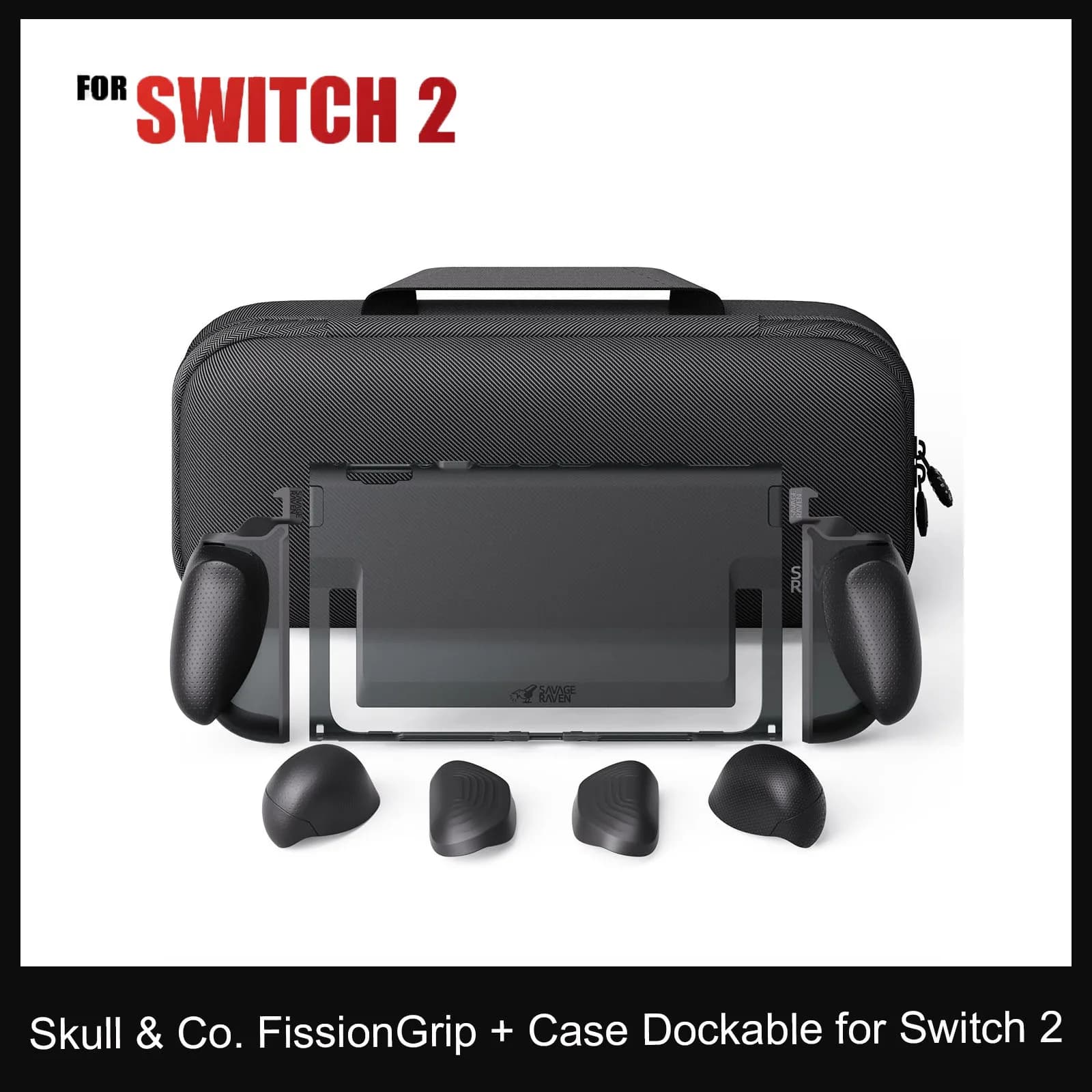 Savage Raven by Skull & Co. FissionGrip MaxCarry Custodia per Nintendo Switch 2 con impugnatura ergonomica sostituibile protettiva per NS2