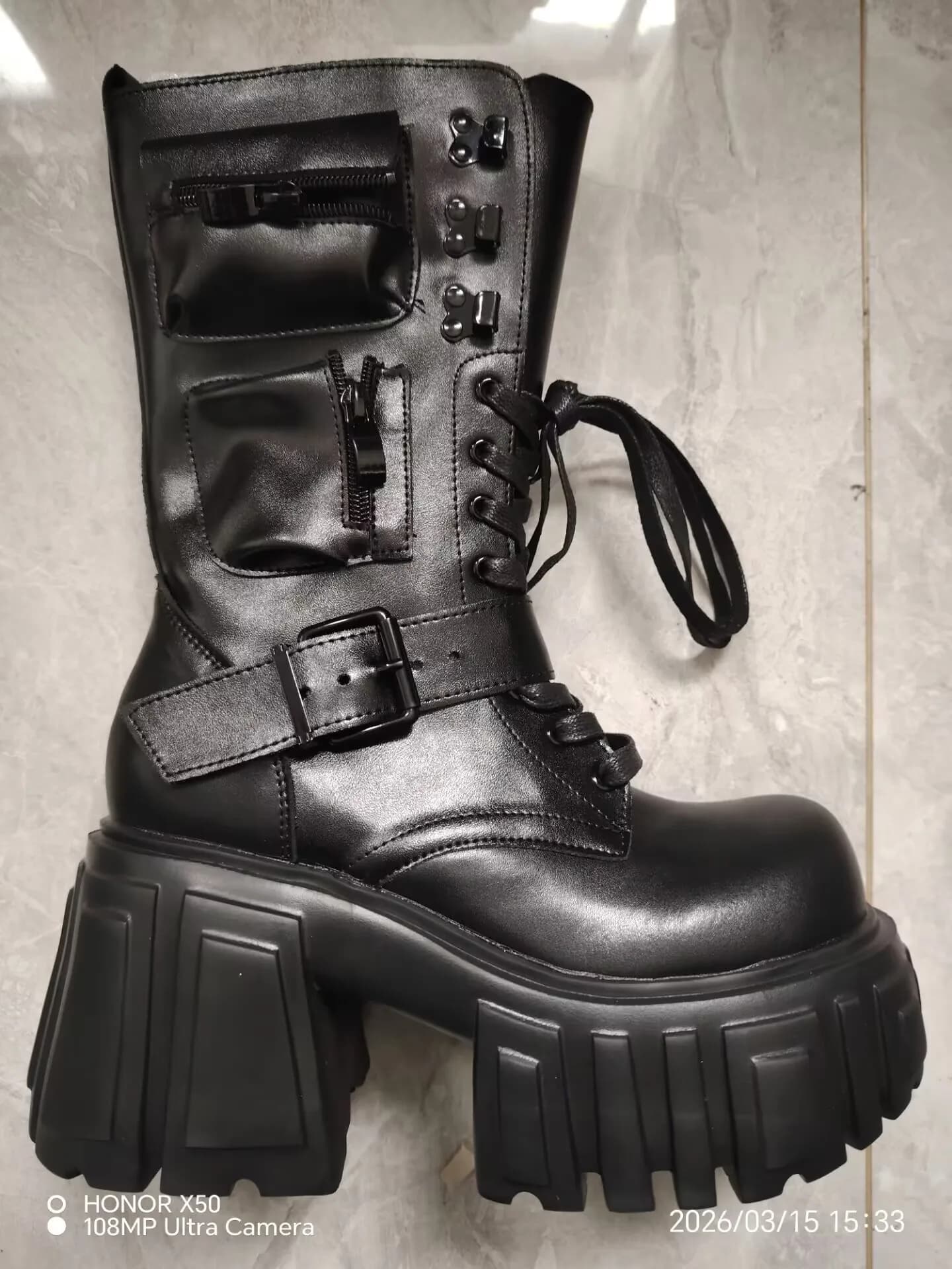 Chelsea Boots for Women's Black British Style with Plateau, New Models 2026 Four Seasons, with Belt and Buckle, Heel 10cm