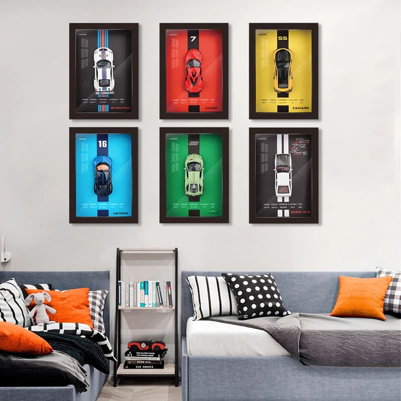1/32 Cornice per foto Versione in lega di metallo Modello di auto sportiva Simulazione Auto da corsa 3D Collezione di dipinti appesi Regali per bambini Decorazione