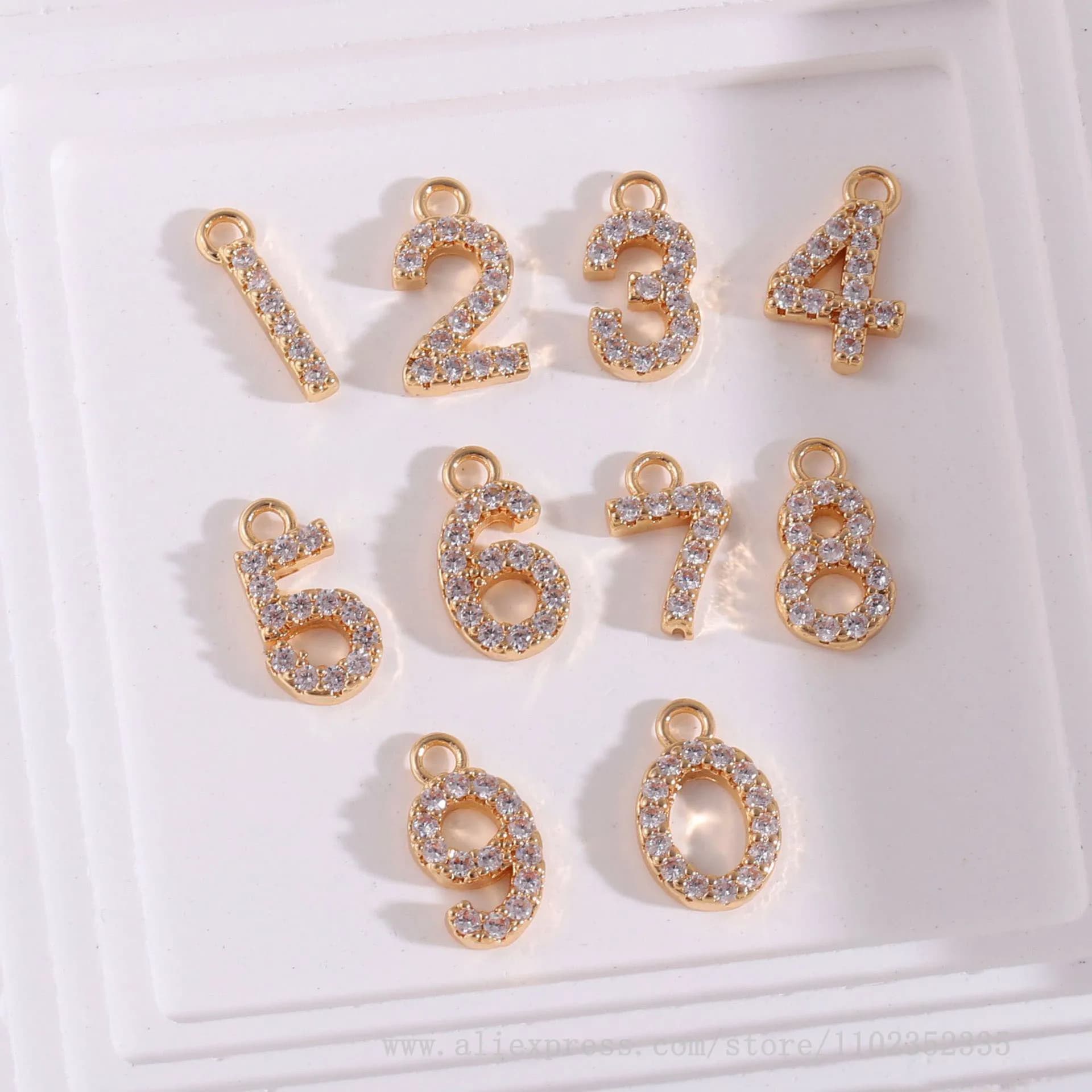 10 pz/borsa placcato rame 14k placcato oro 1-9 ciondolo zircone digitale orecchini fai da te bracciale collana accessori