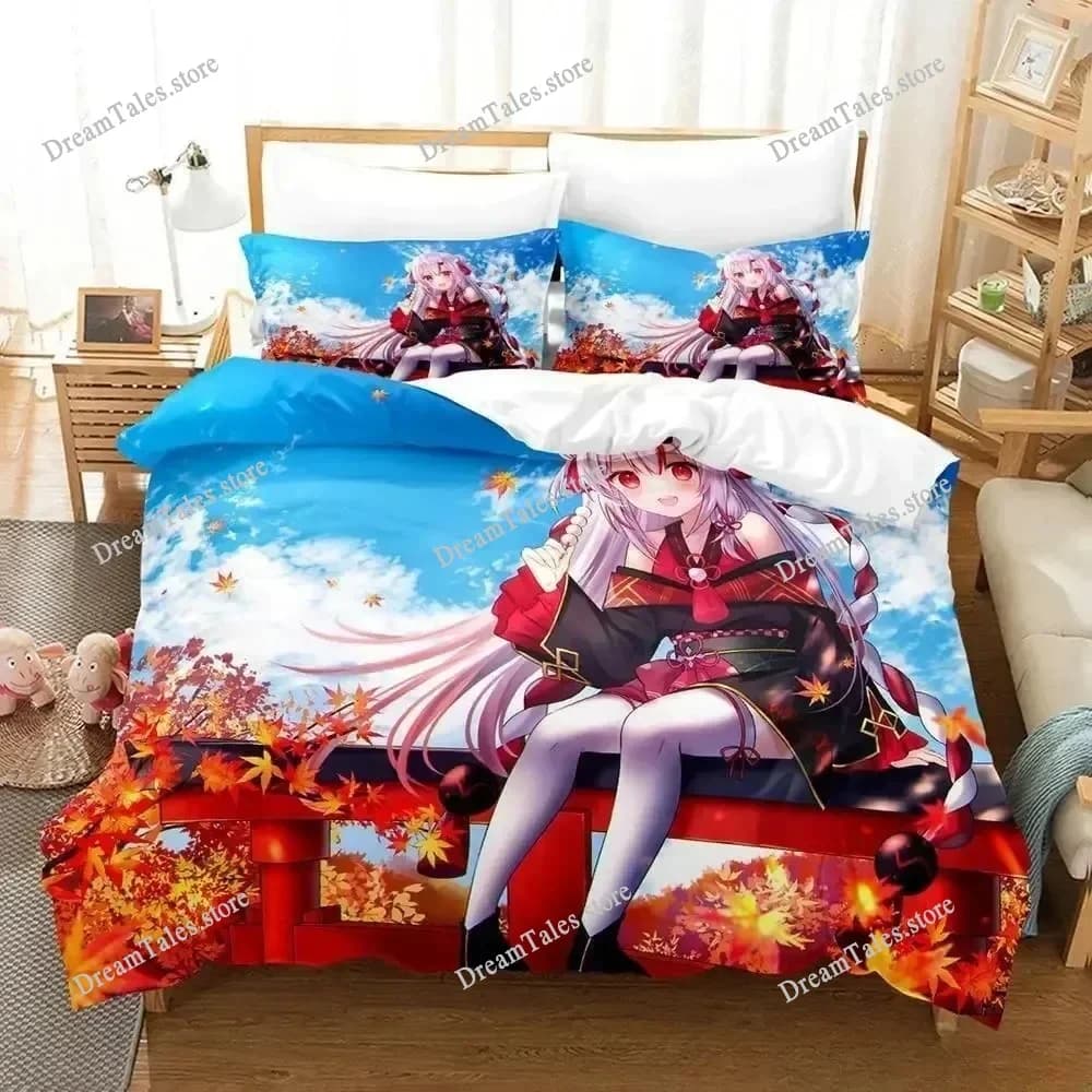 Kawaii Nakiri Ayame Bedding Set Single Twin Full Queen King Size Bed Set Aldult Kid Bedroom Duvetcover Sets Bed Sheet Set 202574
