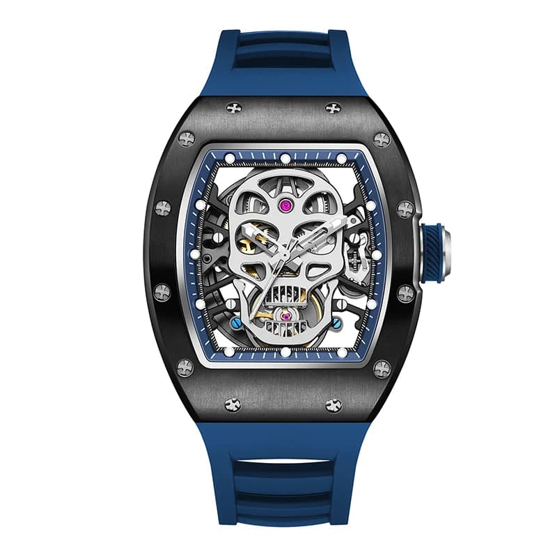 Orologio automatico scheletrato Movimento meccanico Orologio da polso tonneau impermeabile con cinturino in silicone per design sportivo casual cavo