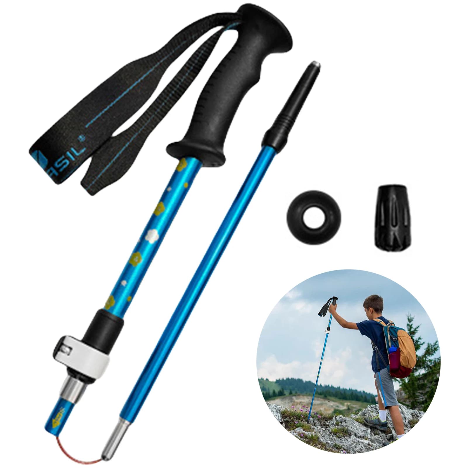Alluminium Trekking Sticks for Children, 4 Sections, Lightweight and Portals for Excursions, Climbing and Adventures for Open