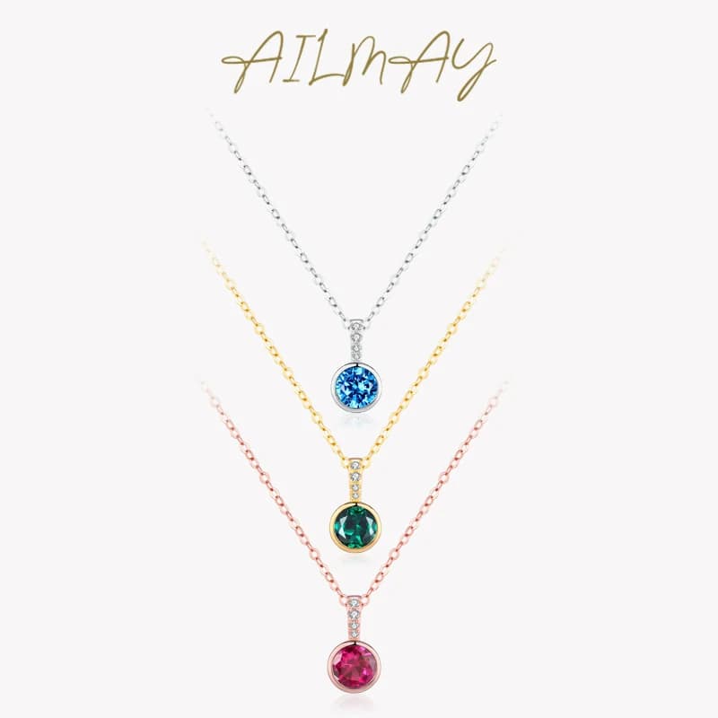 Ailmay Real 925 Sterling Silver Charm Red Dazzling Zirconia Rose Gold Necklace For Women Luxury Wedding Accessories Jewelry