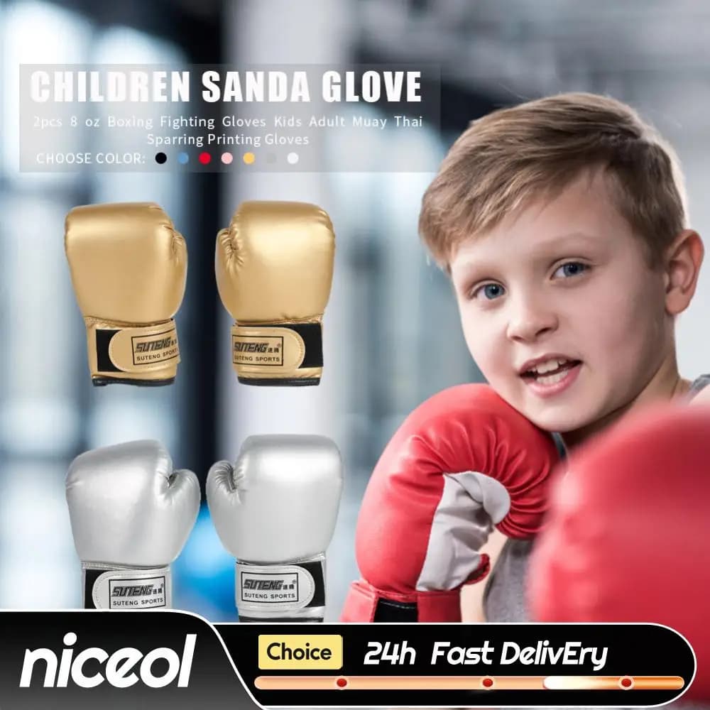 Children's boxing gloves, 2 pieces, PU leather, breathable training gloves, kickboxing gloves, taekwondo gloves for boxing bag
