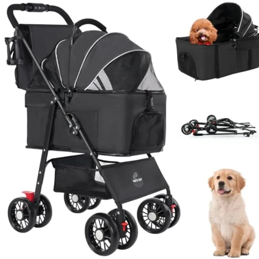 3 in 1 Pet Dog Stroller for Small Medium Dogs 10-50 lbs, Foldable Cat-Strollers for 2-Cats with Removable Carrier, Pet-Stroller