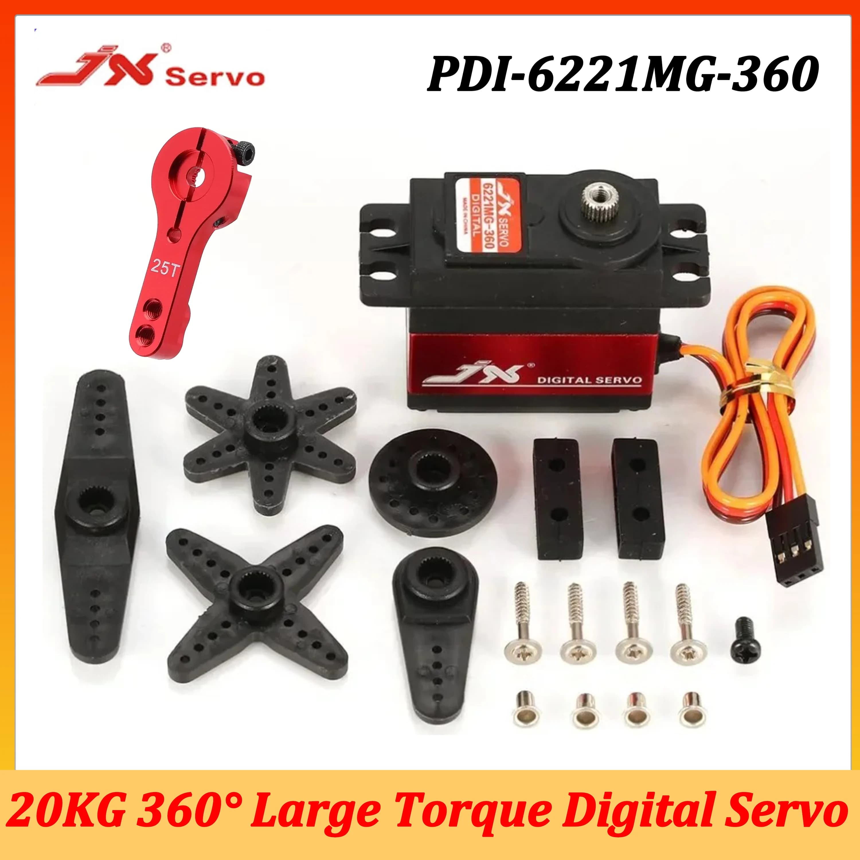 Servo Digitale JX PDI-6221MG 20KG 360° ° Ingranaggio Metallico ad Alta Coppia per Auto RC 1/8 1/10, Drift Truck, Crawler, Barca, Robot, Elicottero