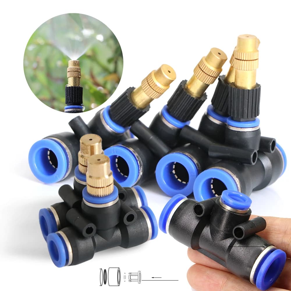 10 pcs brass adjustable garden Micro nozzle sprinklers for 5/8mm 8/12mm PE external pipe nebulization cooling system watering atomizer