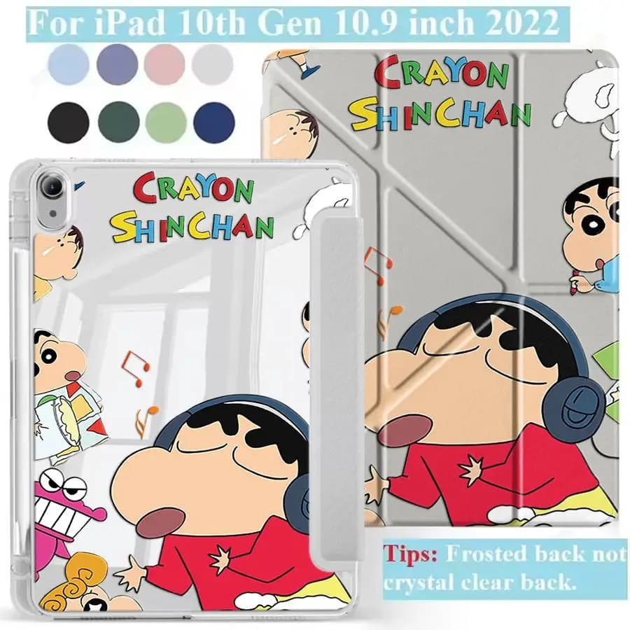 Custodia per Tablet Cartoon Crayons Shinchan per iPad Pro 11, 10, 9, 8, 7, 12.9 pollici, Air 4, 5, M3, M2, 1, 2, M4, 11 pollici, Mini 6, 7, Pro 2025