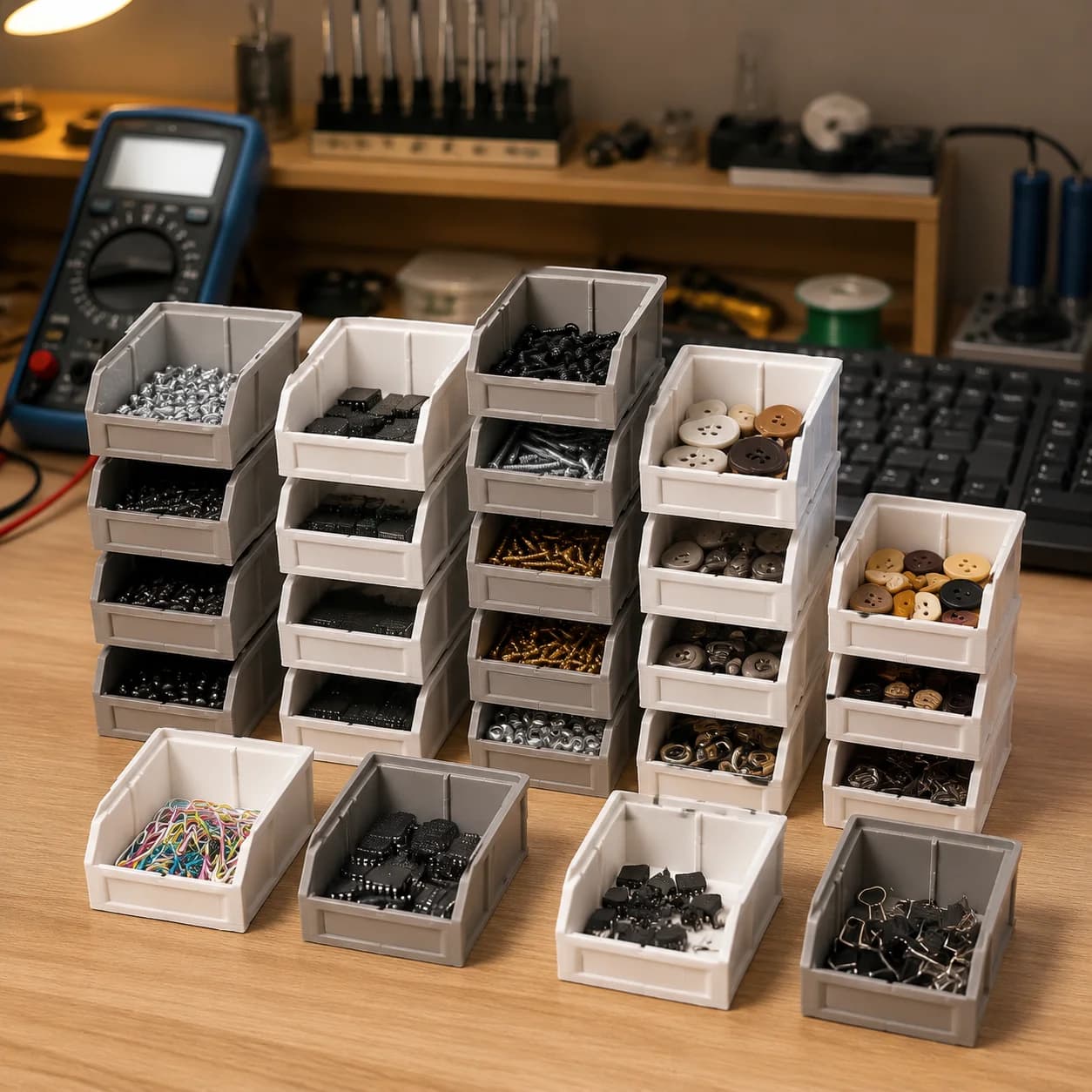 Slant Mouth Plastic Parts Storage Box, 1 Layer Hardware Organizer Bin for Screws, Fittings, Tubes, Warehouse Rack & Desk Storage