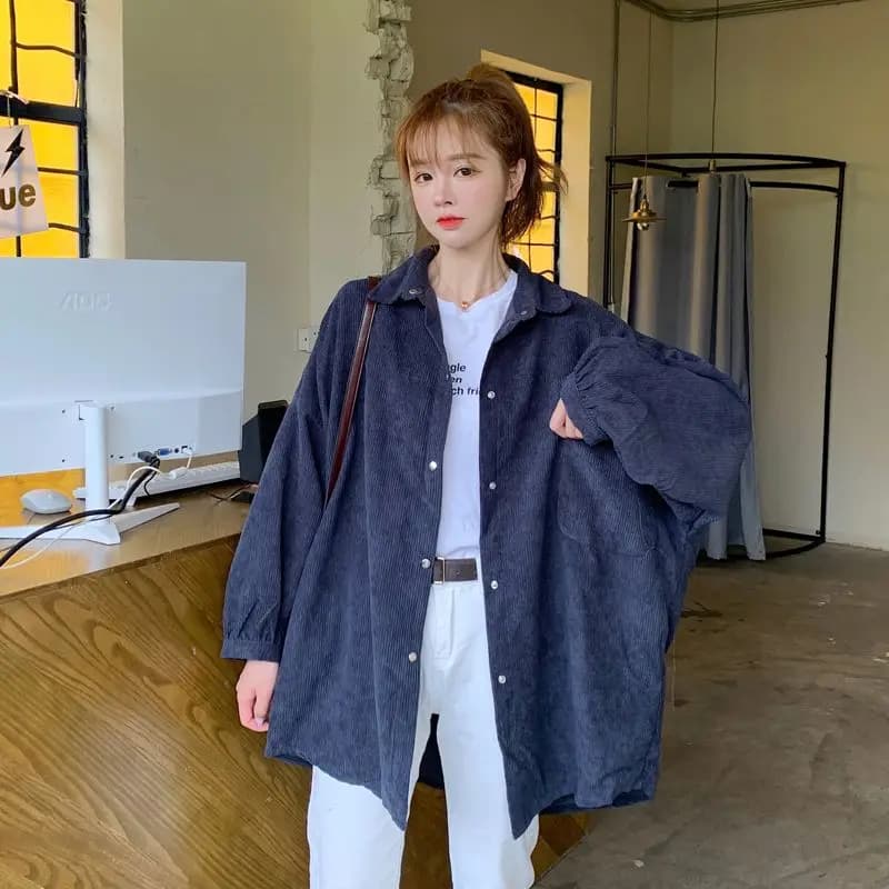 Retro Corduroy Shirt Women's Loose Long Sleeve Spring Autumn Outerwear Boyfriend Style Simple Design Casual Female Jacket