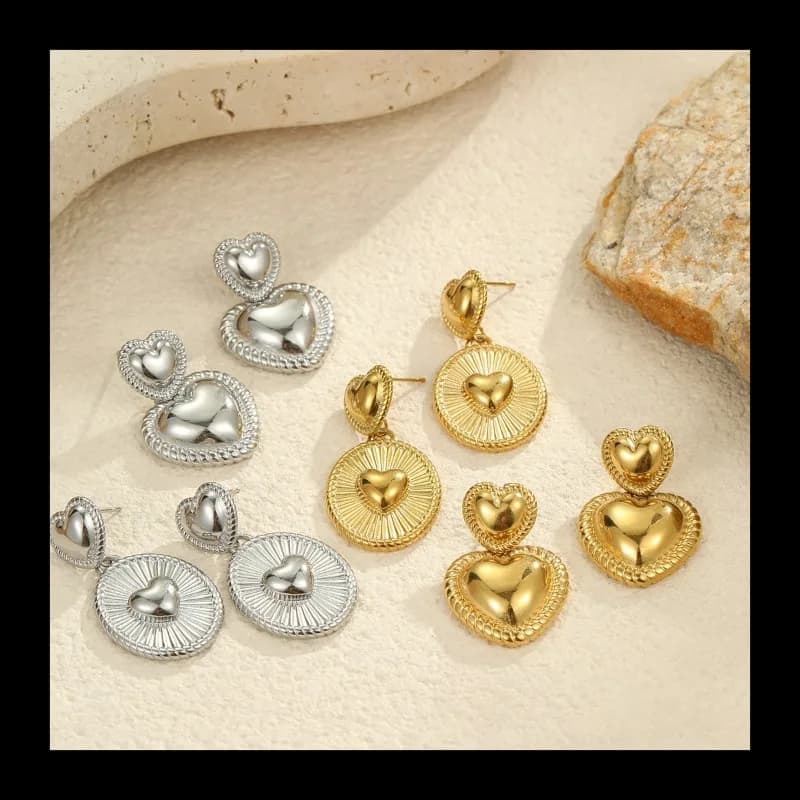 Women's Premium niche Stainless Steel Heart Earrings Double Love