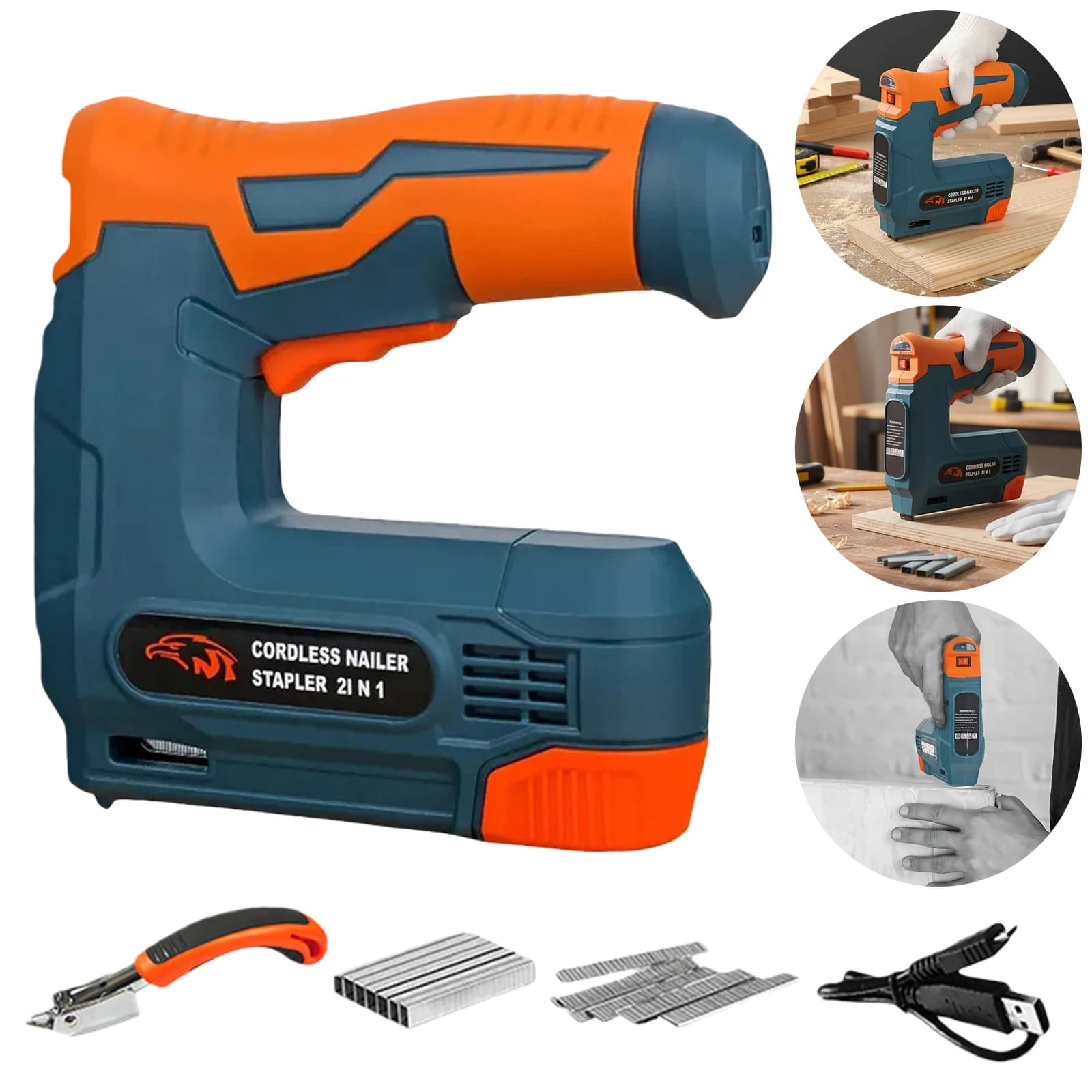 Electric Staple Gun with Staples Nails Staple Remover & USB Charger Lithium-ion Electric Stapler Cordless Brad Nailer Kit